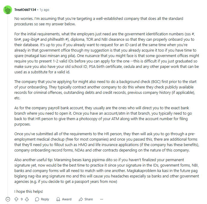 Job Requirements 101: Clearances, Barangay Certs, NBI, and More - Reddit Comment